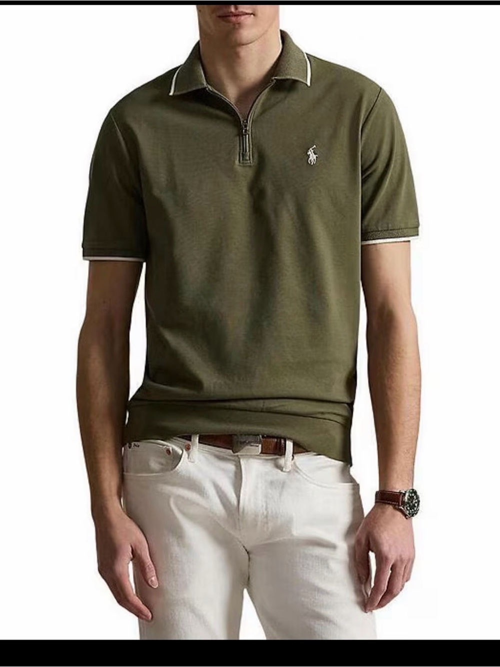 Classic Fit Stretch Mesh Short Sleeve Zip Polo Shirt